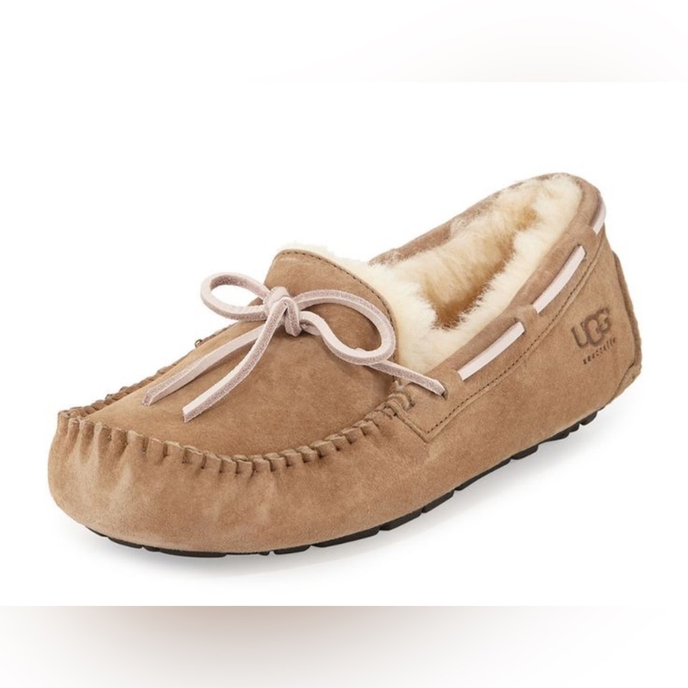 UGG Dakota Slipper Tobacco Women's Tan Leather Suede Sherpa Slips On Sz 6 pink